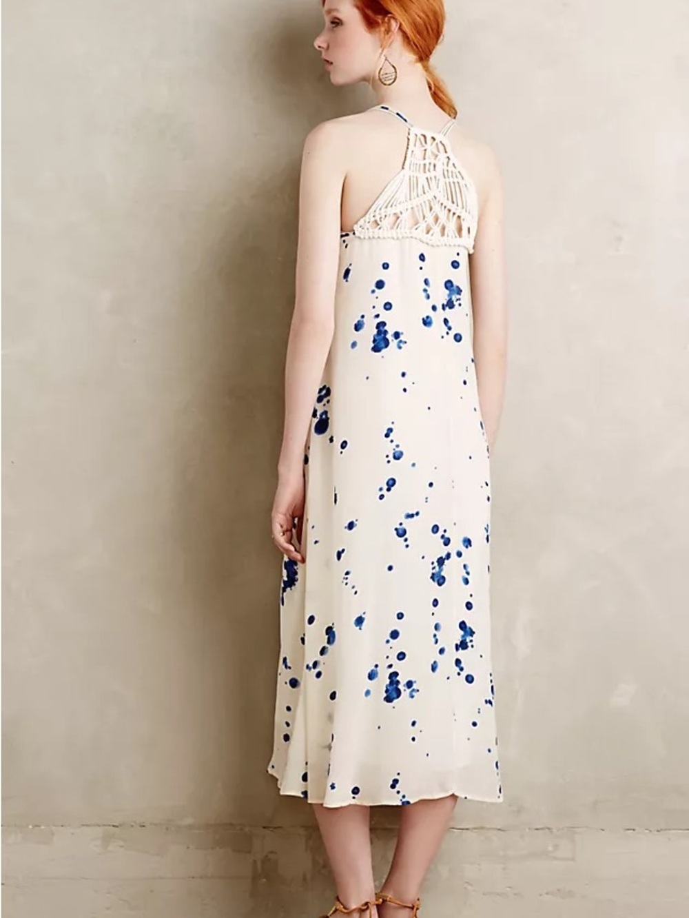 Anthropologie Maeve Crochet Trim Paint Splatter Maxi Dress Small Boho Festival - Picture 2 of 14